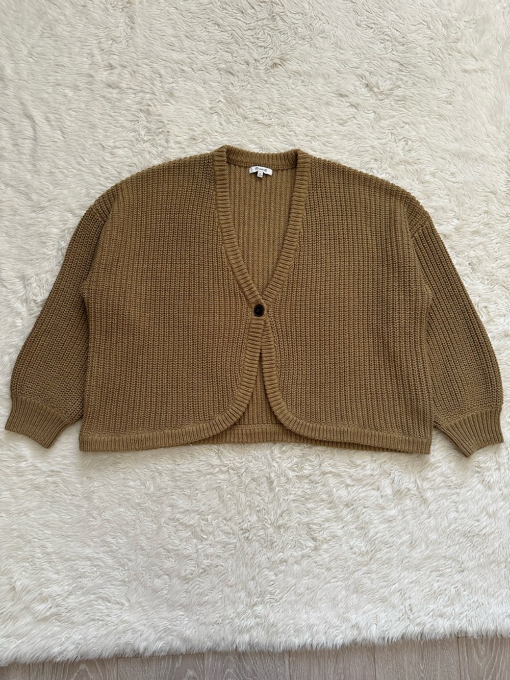Madewell Sweater Shirttail Cardigan Sweater Single Button Front Knit Tan Sz XL - Picture 3 of 12